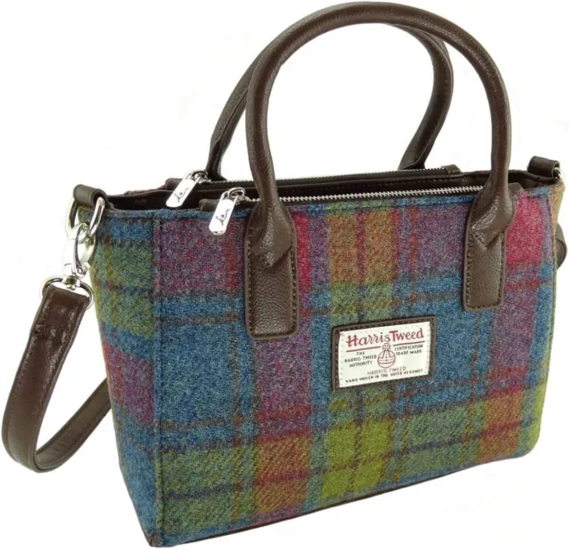 Harris Tweed PInk Blue Green Tartan Check Brora Tote Grab Handbag Purse