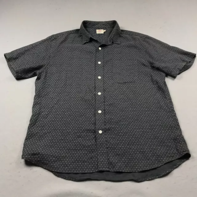 Faherty Shirt Mens Large Gray Abstract Casual Button Short Sleeve Tencel Blend