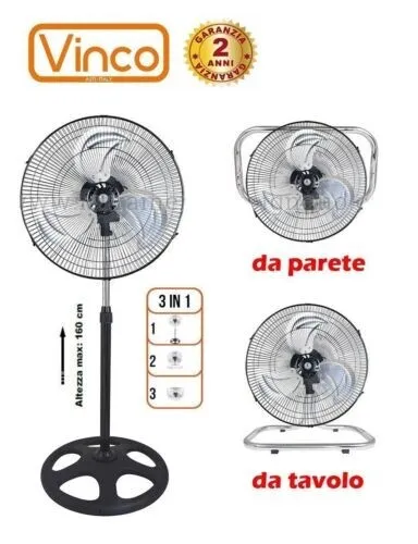 Ventilatore 3 In 1 Vinco 45Cm 90W,Piantana,Da Tavolo E Da Parete 70718