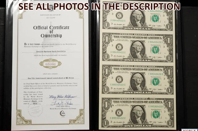 NobleSpirit No Reserve 2009 FRN UnCut Sheet of 4 SUPERB GEM CU in Folio + Cert