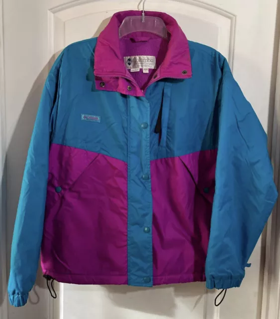 VINTAGE COLUMBIA TEAL Purple 80s 90s Nylon Sport Jacket Ski Coat Women ...