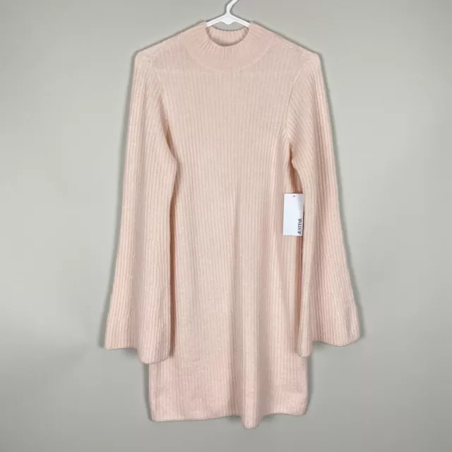 JustFab Sweater Dress Womens Size Medium Pink Long Sleeve Knit Bell Sleeve NEW
