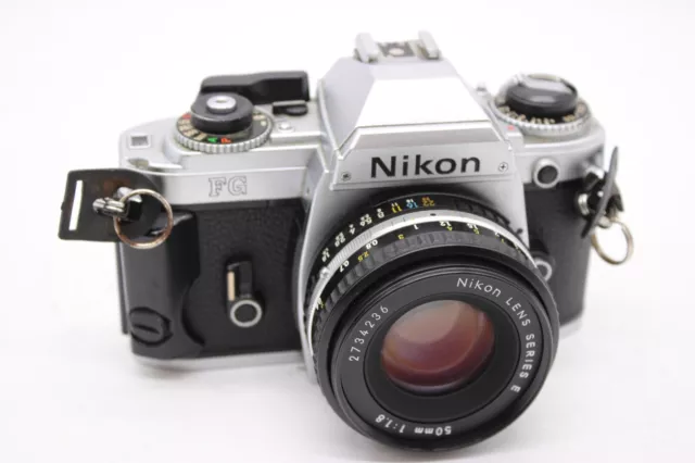 V Vintage Nikon FG SLR Film Camera W/ Nikon Series E 50mm 1.8 Lens