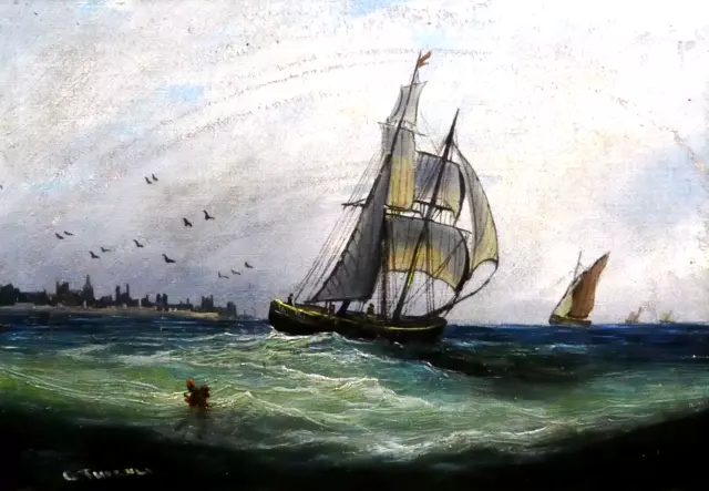 Thornly. 19th C Oil On Canvas. Shipping Off Coast In Choppy Sea's