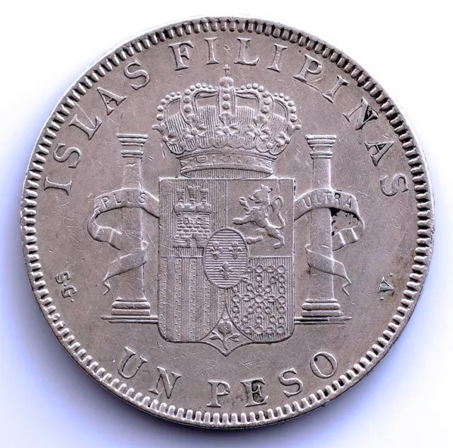 S.C. Spain-Alfonso XIII. 1 Peso 1897 SGV. Manila. Plata 25 g. Escasa