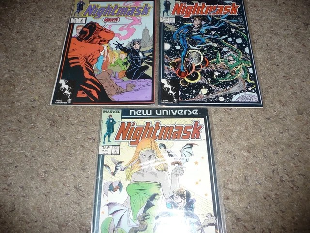 Lot 3 vintage NIGHTMASK NEW UNIVERSE comic books issues #7 #9 #12 (1986 Marvel)