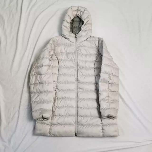 EDDIE BAUER DOWN Jacket Coat Parka Puffer Hooded Long Silver Gray ...