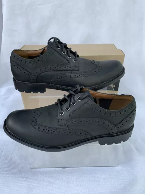 MENS CLARKS CURINGTON Wing Black Leather Shoes Size 8 £24.99 - PicClick UK