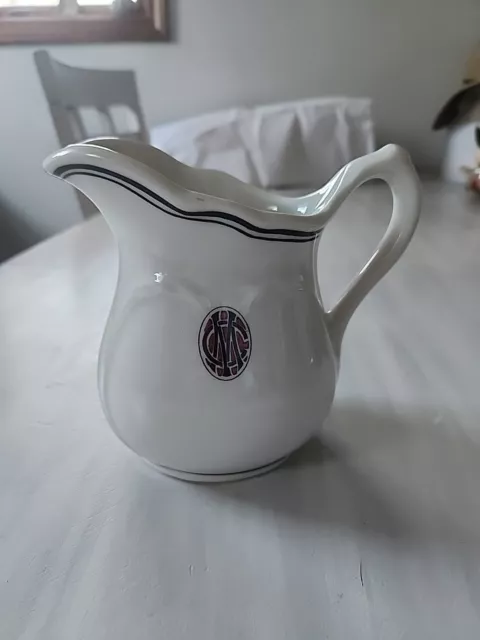 Vtg Sterling Vitrfied China White Pitcher East Liverpool 5.5" H Initials C M