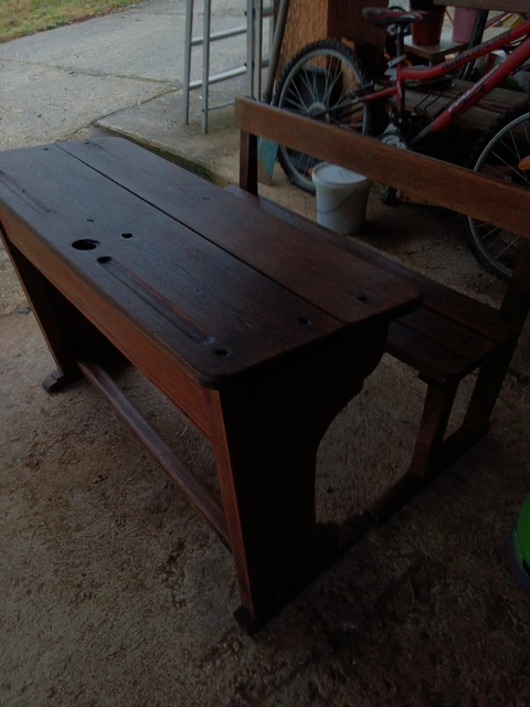 ANCIEN PUPITRE + banc d'écolier tout en bois EUR 120,00 - PicClick FR