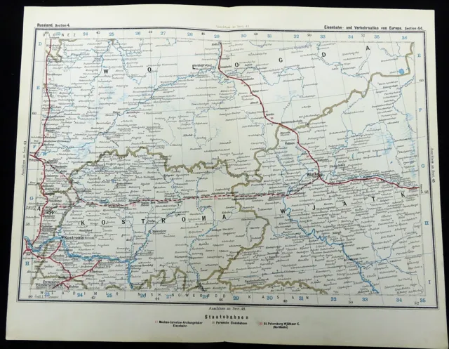 RAILWAY MAP OF Russia Vyatka Tatarstan Russian Rail Route Antique ...