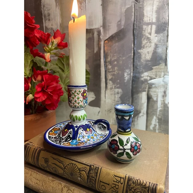 Talavera Pottery Ceramic Candlestick Chamber Candle Holder plus BONUS Mini Vase
