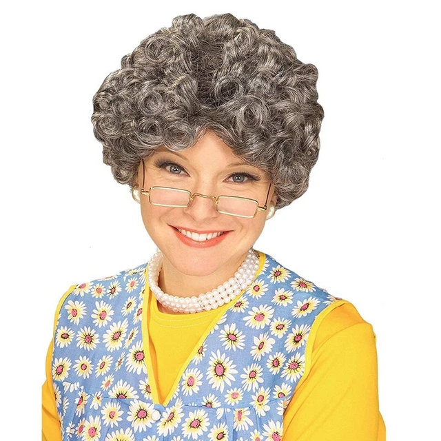 Silver Adult Momma Old Lady Costume Wig Granny U3I9