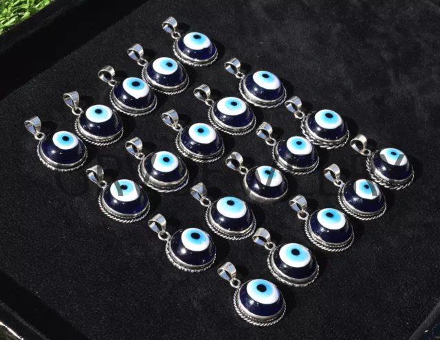 1000pcs Evil Eye Gemstone Pendants Bulk lot 925 Sterling Silver Plated WH-106 3