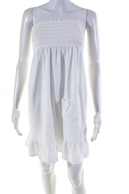 Juicy Couture Womens Strapless Smocked Ruffled Terry Dress White Size Medium