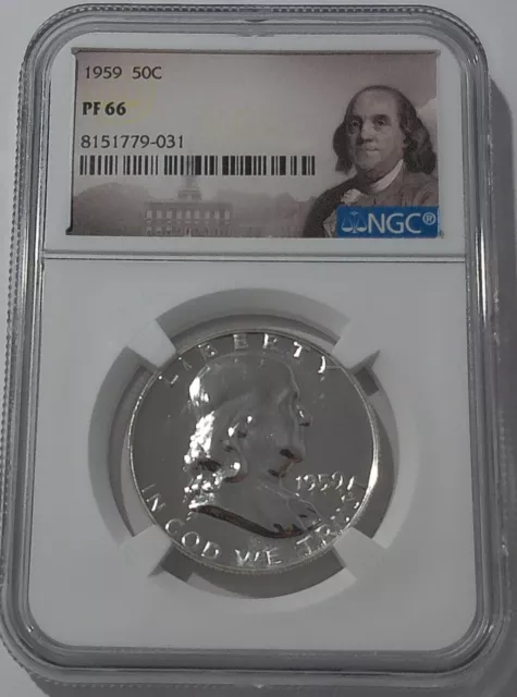 1959 P NGC PF66 PROOF BEN FRANKLIN HALF DOLLAR 50c 90% SILVER PORTRAIT LABEL