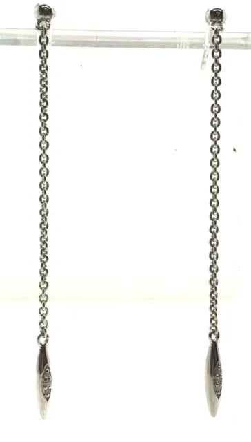 Sterling Silver 925 Elegant Diamond Briolette Spiked Chain Dangle Post Earrings