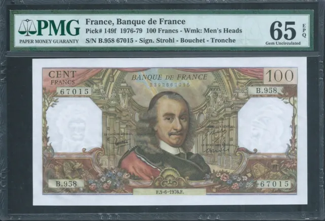 FRANCE 100 Francs 1976-79 P149f Graded PMG 65 EPQ Gem Uncirculated