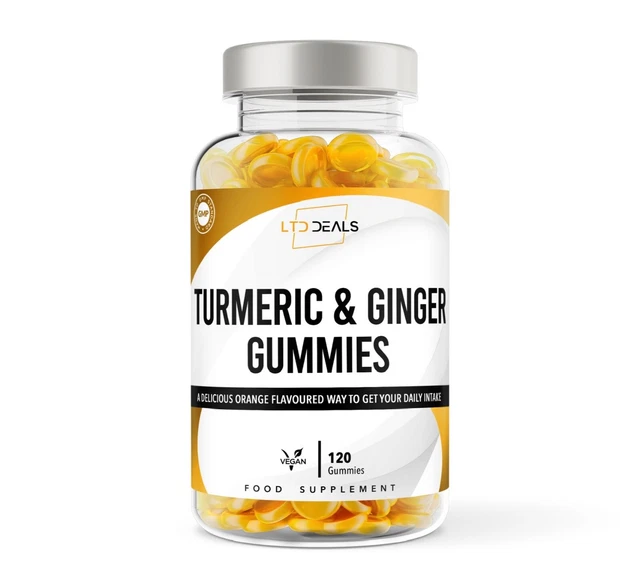GINGER AND TURMERIC 120 Natural Orange Flavour Chewable Gummies Great