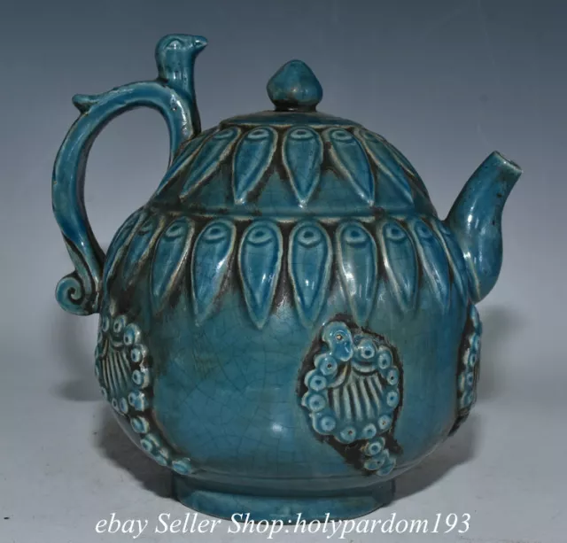 8" Old Chinese Song Dynasty Jun Kiln Porcelain Bamboo Teapot Kettle Statue