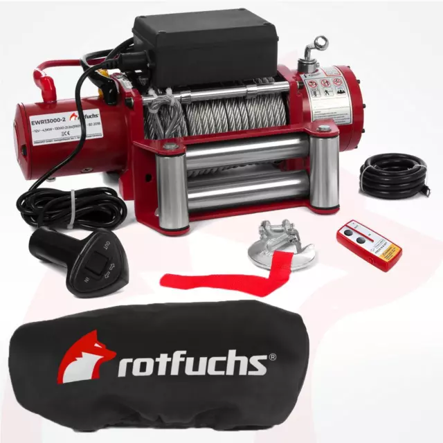 ROTFUCHS 12V Elektrische Seilwinde 13000LBS 5909KG Offroadwinde Motorwinde Funk