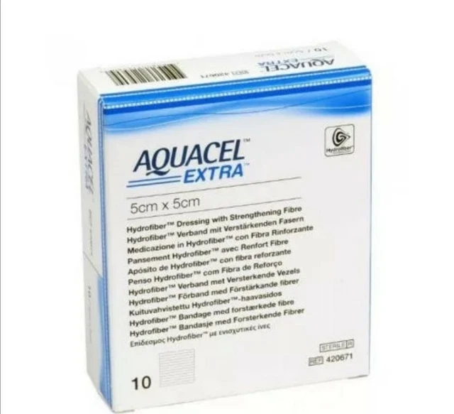 AQUACEL EXTRA HYDROFIBER Dressing 5cm x 5cm x10 (Ulcers, PostOp, Burns