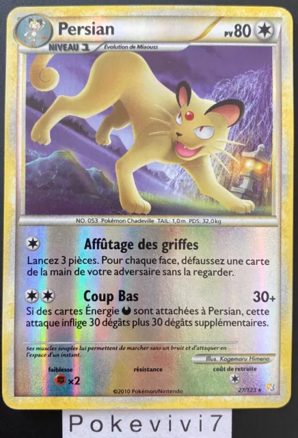 Carte Pokemon PERSIAN 27/123 RARE REVERSE HGSS HEARTGOLD SOULSILVER FR OCCASION