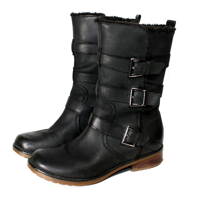 CLARKS WOMENS BIKER Black Fleece Lined Nubuck Suede Leather Mid Calf Boots UK 8D 29.95 PicClick UK