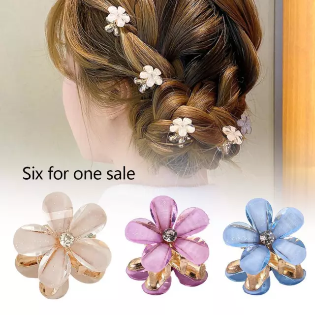 Pack of 6 Mini Crystal Flower Hair Clips N7X7
