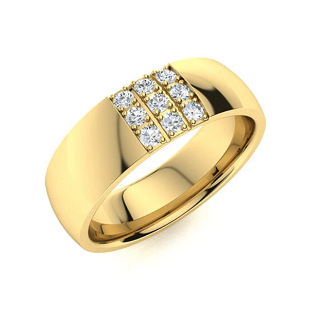 14K or Jaune Rond 0.18 Carat Véritable Diamant Homme Mariage Alliance 6 MM