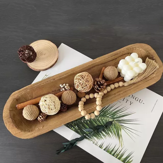 Wooden Dough Bowls Decorative，Rustic Bread Long Bowls Decor Wood Tray