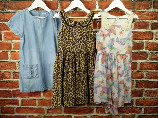 Girls Bundle Age 7 Next Leopard Spot Bead Butterfly Denim Summer Dress Set 122Cm