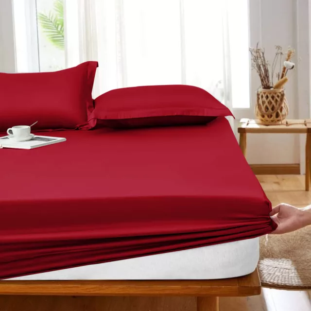 Full Fitted Sheet Extra Deep 25 cm Single Double Super King Size Bed Sheets UK 2