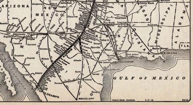 1910 Antique Kansas City Mexico & Orient Railway Map Railroad Map  1570 3