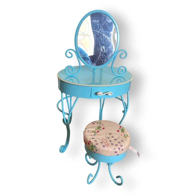 American Girl Doll Blue Curlicue Vanity Stool Mirror Perfume Bottle Brush