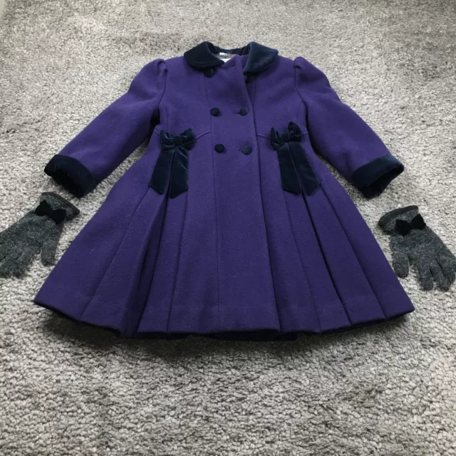 VTG Rothschild Girls Coat w/Gloves Sz 4 Bluish Purple Double Breasted Lg Sleeve