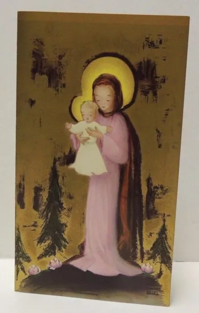 Vintage Unused Christmas Card by Brook - Gold Mary w/ Baby Jesus    Mid-Century