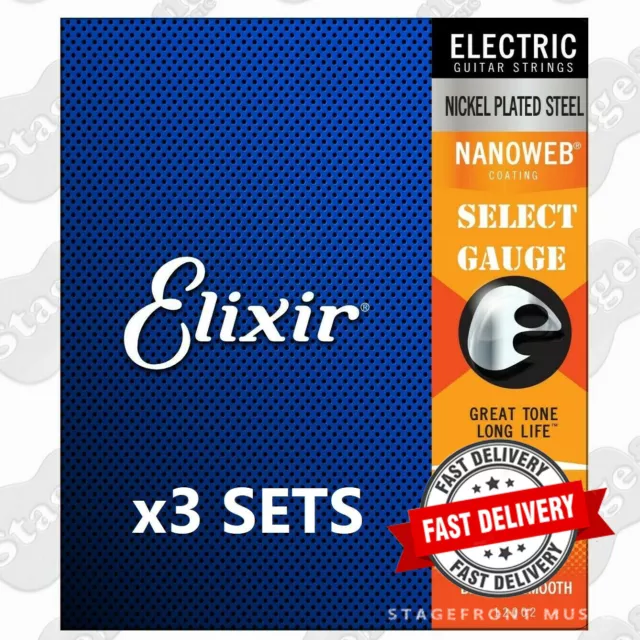 3 Sets Of Elixir Electric Guitar Strings Nanoweb - Select Gauge