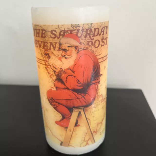 christmas Ivory Flameless Pillar Candle Unscented Norman Rockwell Battery opp.