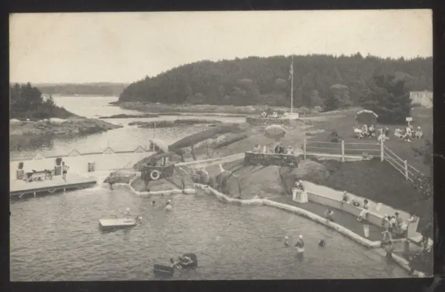 Postcard BOOTH BAY Maine/ME  Walter Buzzell's Swimming Pool Aerial view 1930's