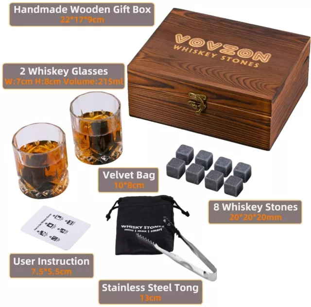 Whiskey Glasses Whisky Stones Set Tumbler,Bourbon Scotch Xmas Birthday Gifts New