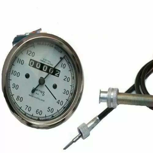 Fits BSA Royal Enfield Replica Smiths Speedo White 120 Mph With 54'' Cable GEc