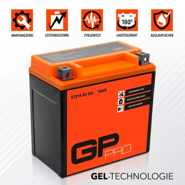 Batterie 12V 14Ah GEL GP-PRO GTX14-BS moto scooter similaire YTX14-BS YTX14L-BS 2