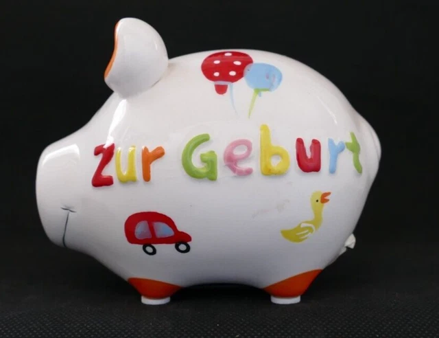 SPARSCHWEIN ZUR GEBURT Spardose Keramik bunt Länge 12,5 cm EUR 16