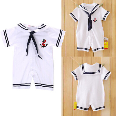 Newborn Baby Boys Girls Sailor Costume Short Sleeve Suit Outfit Romper Clothes
