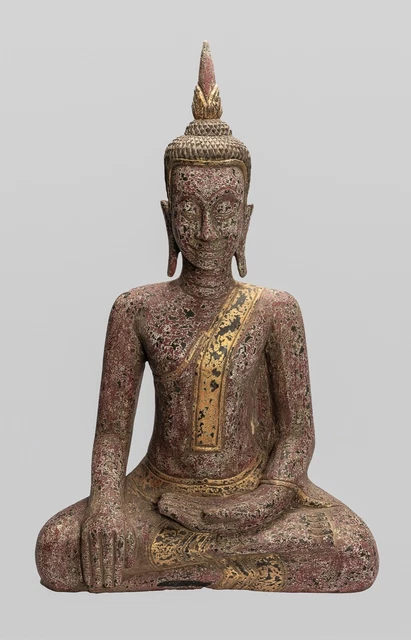 Antique Khmer Style SE Asia Seated Wood Enlightenment Buddha Statue - 80cm/32"
