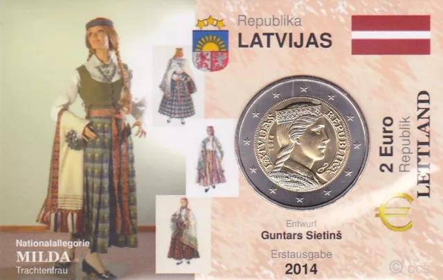 2 Euro Kursmünze LETTLAND 2014 * MILDA Trachtenmädchen * + CoinCard / MünzKarte