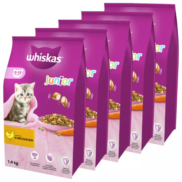 WHISKAS JUNIOR POULET ALIMENTATION SÈCHE POUR CHATS 5x1.4kg