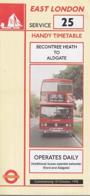 Route 25 London Transport Bus Timetable Lft Oct 1992