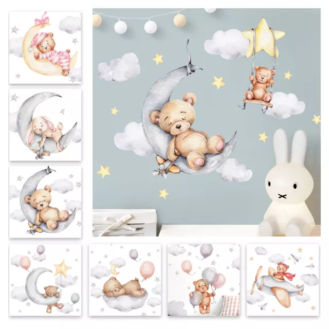 Wandtattoo Wandsticker Kinderzimmer Bär Teddybär Mond Babyzimmer Wanddeko DL871